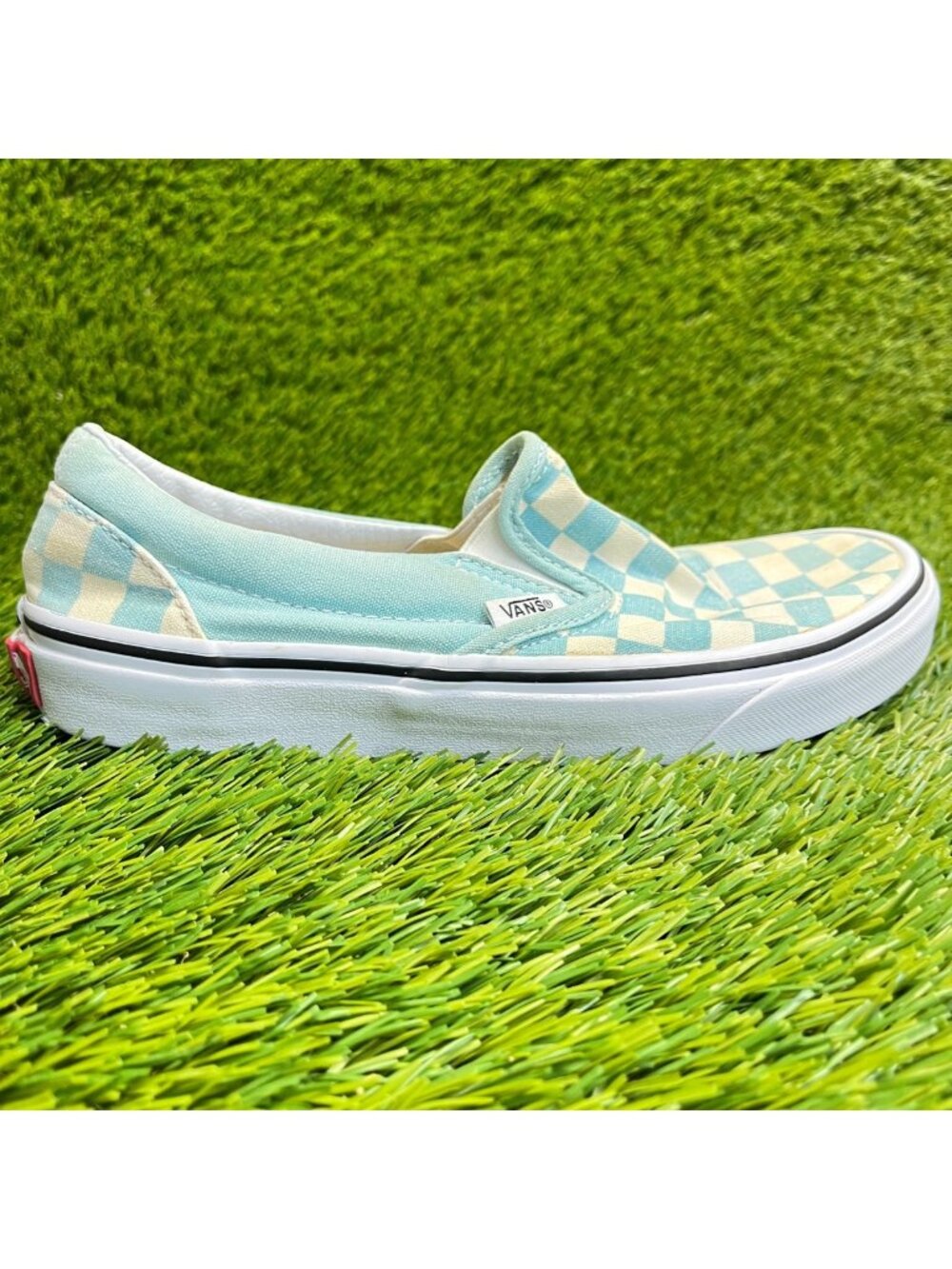 Vans Classic Slip On Womens Size 7.5 Blue White Athletic Skate Shoes‎ Sneakers